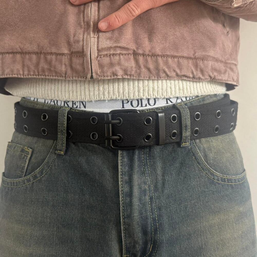 Black canvas belt with metal